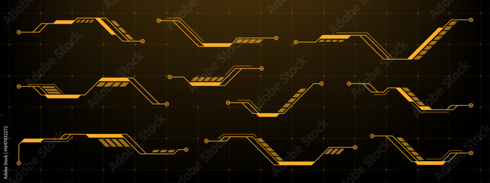 Poster set of orange hud elements for user interface design. abstract digital technology concept with futur