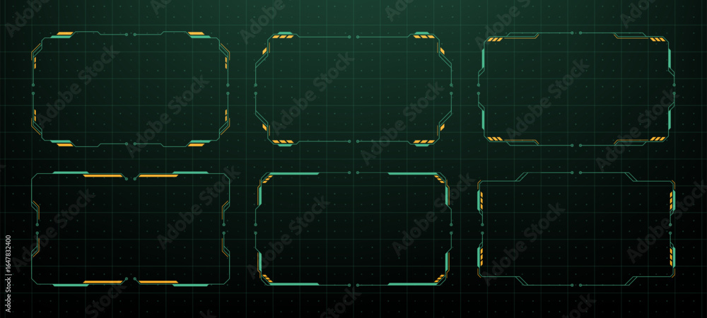 Poster futuristic hud vector graphics frames. digital dashboard interface with ui elements and sci fi displ