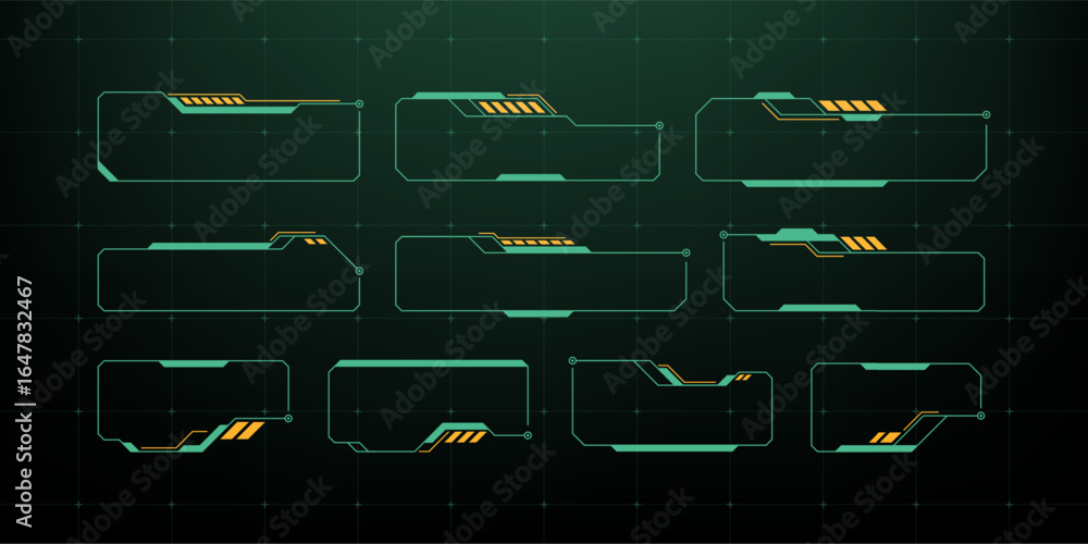 Poster set of futuristic hud vector graphic frames on a grid background. modern head up display technology 