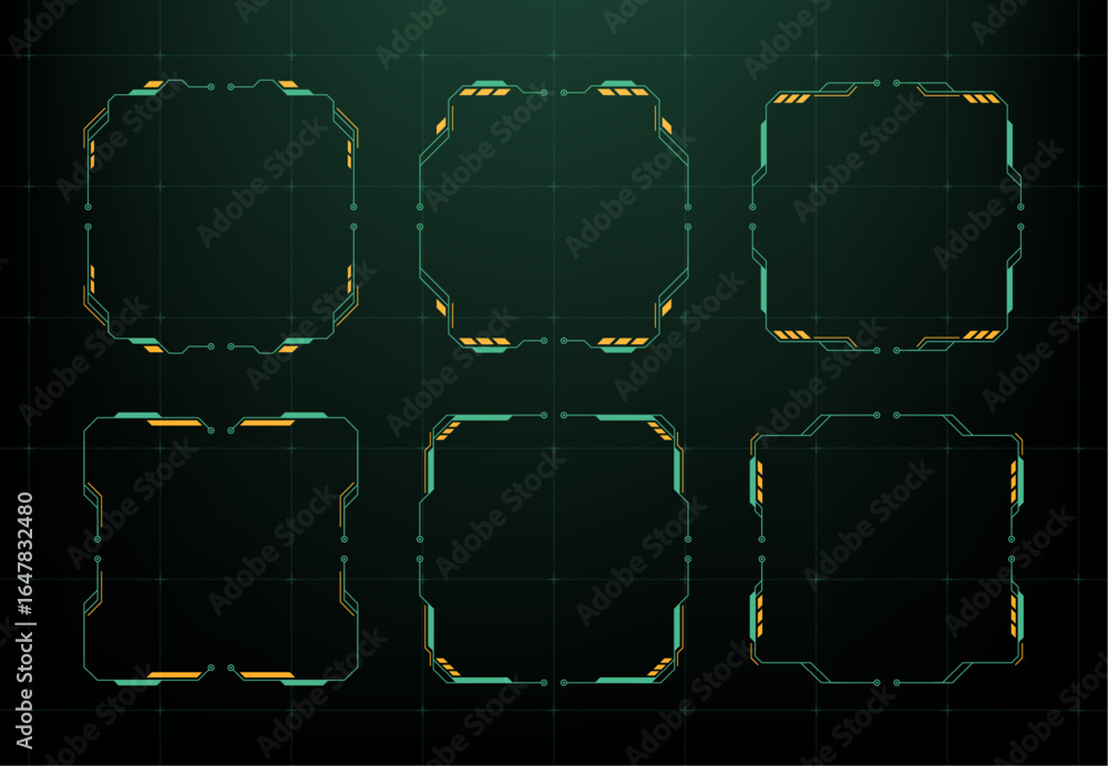 Aufkleber six futuristic hud vector frames for ui. technology interface element. digital overlay for display, 