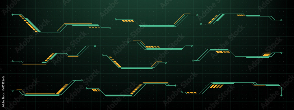 Poster various hud vector graphics with futuristic callout style elements and a grid background. modern int