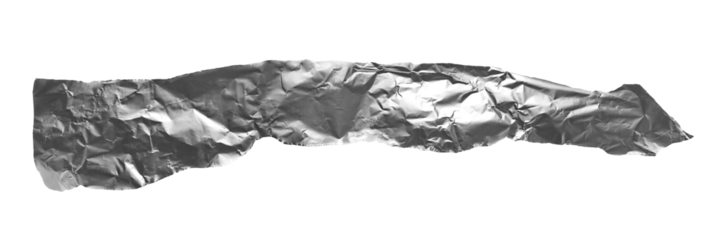 Aluminum crumpled foil scrap isolated on white background, clipping path