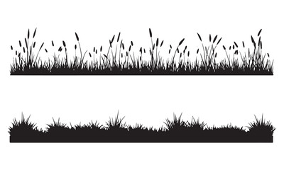 Silhouette Grass and Wild Plants Border: Detailed black silhouettes of diverse grass and wild plants border, meticulously crafted to add an authentic touch to the natural ecosystem.