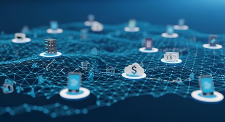 Abstract technology network illustration showcasing data connections and cloud computing solutions