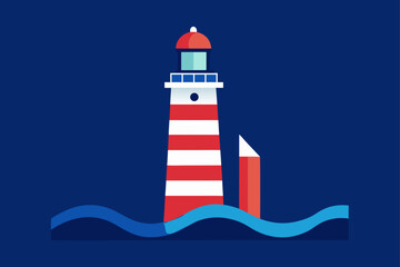 flat design ocean lighthouse waves
