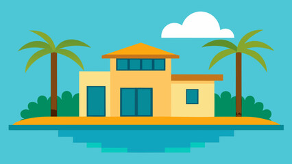 flat design tropical villa with pool