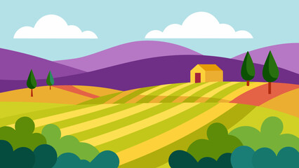 Fototapeta premium flat style vineyard grapes rolling hills