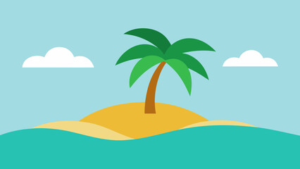 flat style tropical island palm trees ocean