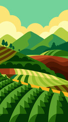 Obraz premium flat tea plantation rolling hills