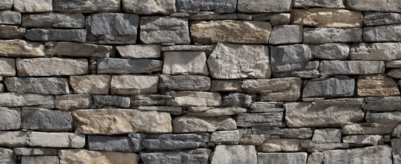 The Stone Wall Background Texture of Rustic Dry Stack Masonry for Design