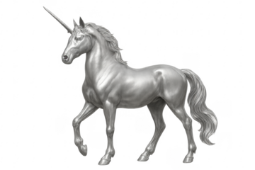 Silver unicorn walking on transparent background