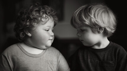 Fat-faced children with intellectual disabilities. Chubby Face Boy with Intellectual Disability Engaging in some Activities. Chubby Face Child with Special Needs stain with friends. mental health