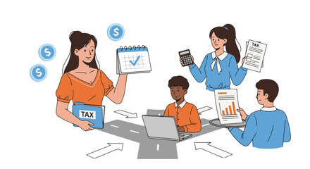 Accounting teamwork illustration with people in a business concept.