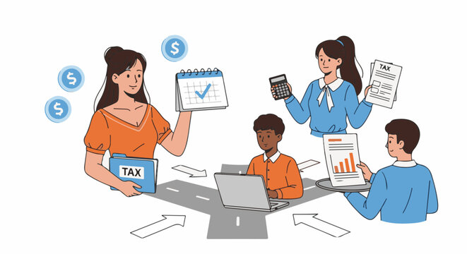 Accounting teamwork illustration with people in a business concept. - Powered by Adobe