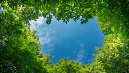 lush green foliage framing a serene blue sky