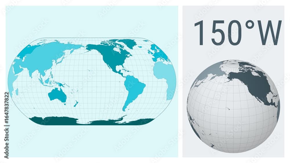 Poster world map animation. natural earth projection. colored continents style. animated world map in natur