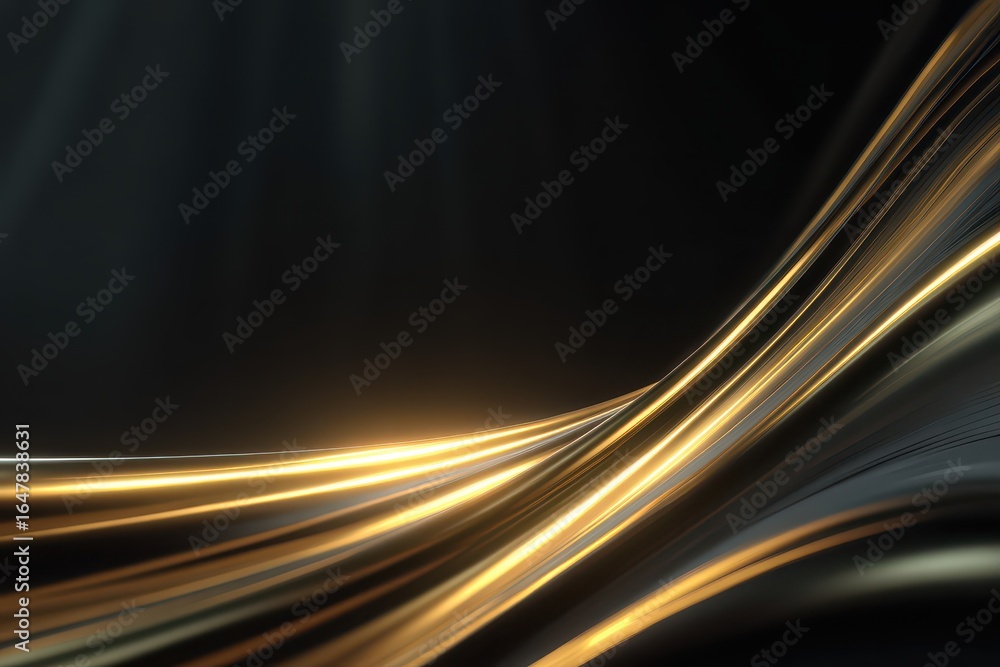 Poster swirling abstract lines in black and gold create a dynamic and modern background design, perfect for