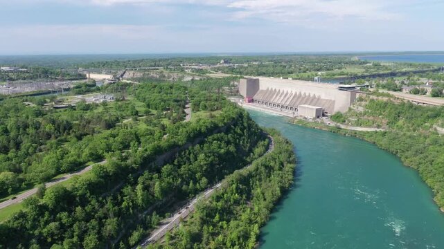 Aerial view of the sir adam beck hydroelectric power plant in niagara falls