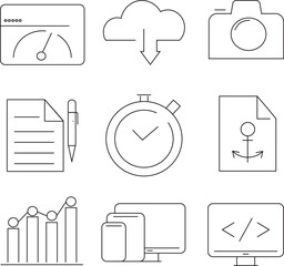 Line Art Icons Set for Digital Applications and Web Development