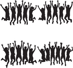 Silhouette people jumping vector illustration group celebration happy crowd fun joy