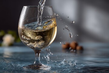 Enjoying a refreshing glass of water during Dry January, featuring realistic water splash and a clean glass on a serene table