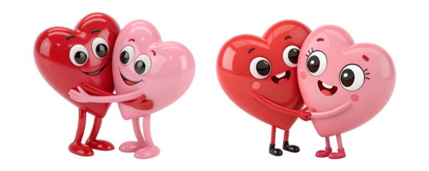 Cute Heart Characters Hugging Showing Love and Affection