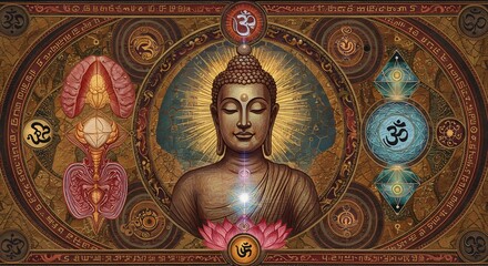 Fototapeta premium Buddha Meditation with Celestial Symbols