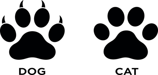 Dog and Cat Paw Prints A Comparative Vector Illustration