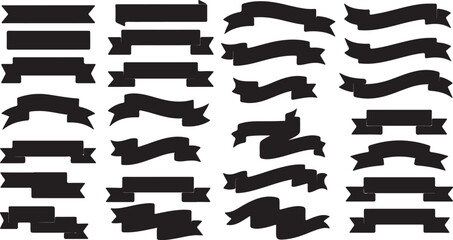 Assortment of black ribbon and banner shapes on a white background flag label