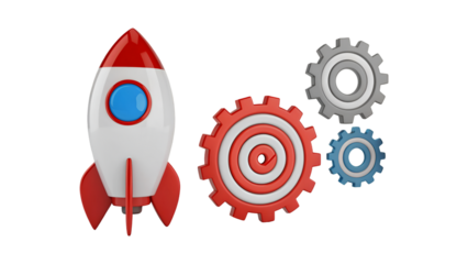 Red Rocket Launching with Gears Startup Success Innovation