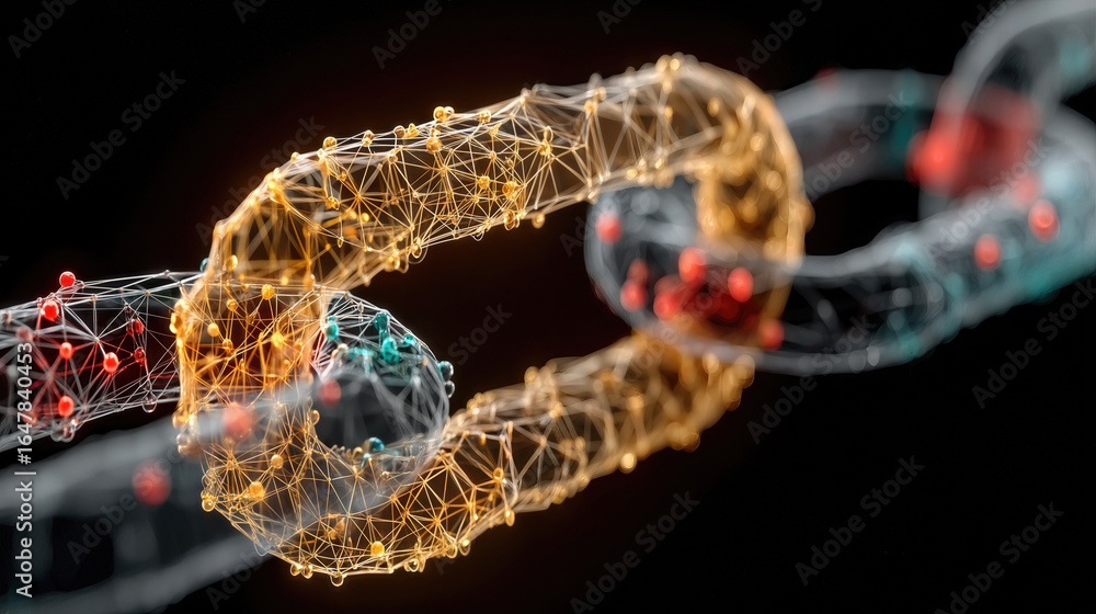 Poster intricate glowing digital chain symbolizing connection and networks in a futuristic style