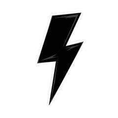 Black lightning bolt symbol isolated on transparent background with white outline electric power icon