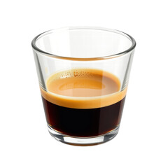 Double espresso shot clear glass with rich crema top, isolated transparency background, inviting and fresh coffee drink