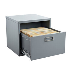 Open file cabinet drawer with hanging file folders inside for organized storage