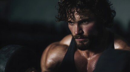 Muscular man in intense workout session