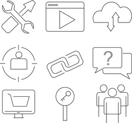 Digital Services and Web Interface Line Icon Set