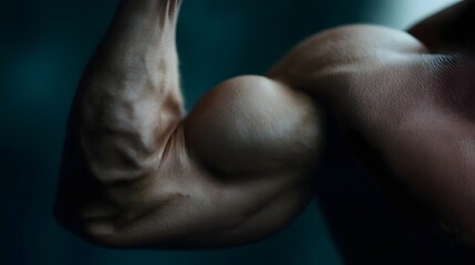 Flexed biceps in sharp high  focus