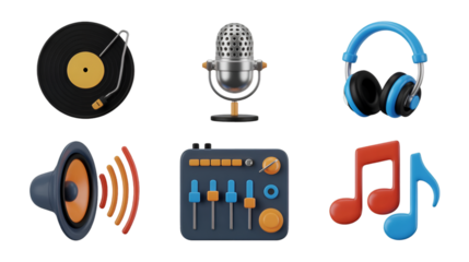 Music Icons Retro Sound Mixer Headphones Vinyl Record Microphone