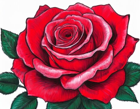 red rose a flower is isolated on a white background rose drawing front view handwork by felt tip pens the sketch for a tattoo - Powered by Adobe