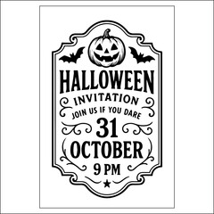 Halloween Invitation Label Design Black and White