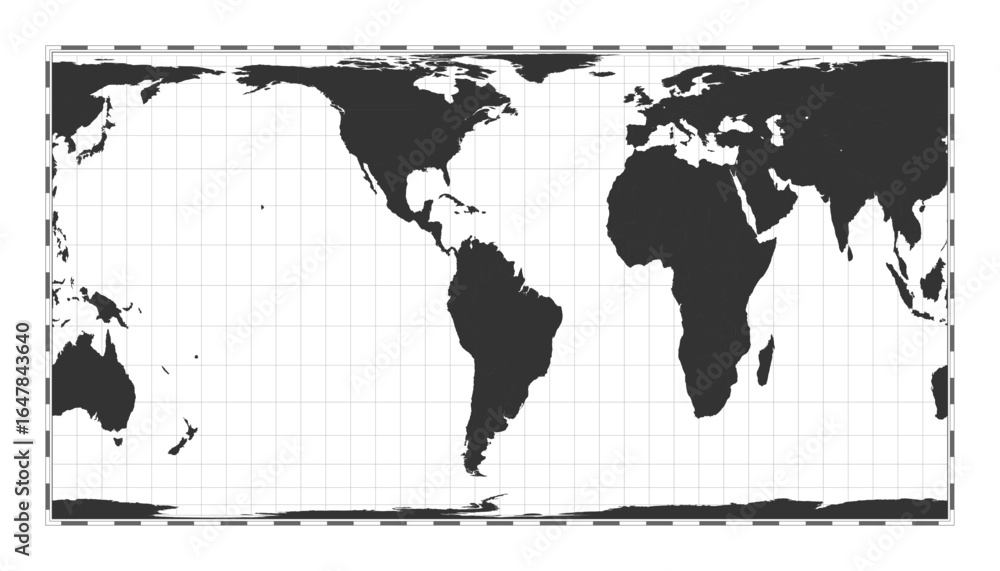 Poster vector world map. cylindrical equal-area projection. plain world geographical map with latitude and 