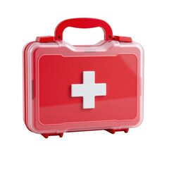 Obraz premium First aid kit red plastic box with white cross symbol for emergency medical care and safety