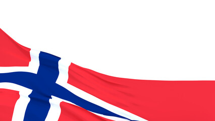 Swaying Norwegian flag. Isolated on white color. 3d rendering. 