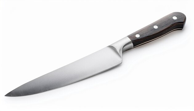 chefrs knife with clean stainless steel blade isolated on white m professional kitchen tool cutout for culinary and cooking design