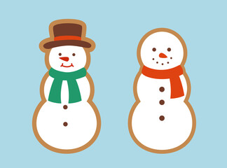 Set of Christmas Gingerbread Snowman Cookie Flat Stock Vector Illustration.
Cute snowman cookie.
Good for greeting card, poster, banner, leaflet.