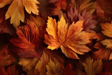 Vibrant autumn leaves creating a rich tapestry of warm colors on the forest floor during the fall season in a serene natural setting