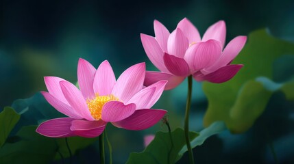 Obraz premium Soft Pink Lotus Flowers Overlapping in a Serene Natural Setting