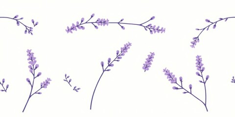 Delicate watercolor illustrations of purple lavender sprigs on a clean white background