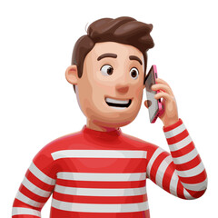 Man talking on the cellphone illustration in 3D Cartoon style, White Background