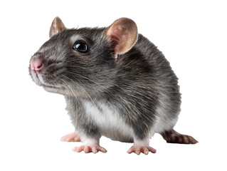 Cute gray rat portrait on transparent background